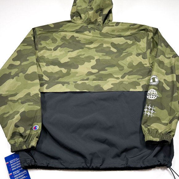 Champion Men's M 1/2 Zip Hooded Windbreaker Rain Jacket Camo Colorblocked NEW - Picture 7 of 7